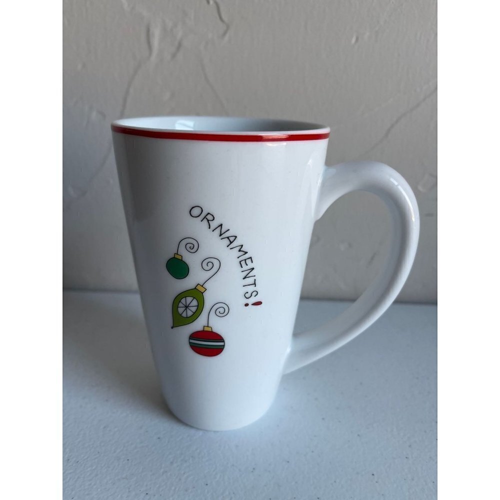 Fitz and Floyd Merry Christmas White Ornaments Tall Mug Coffee Cup Porcelain